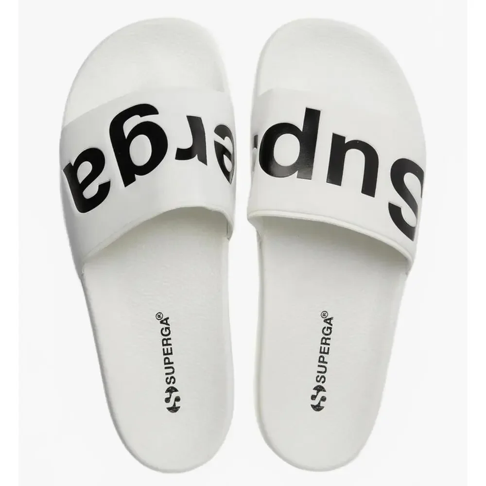 Superga 1908 Signature Pool Slide Sandals‎ White-Black Size 10(Medium)